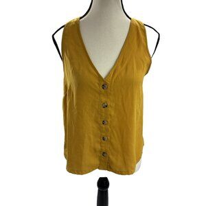 Paper Crane Womens Size S Tank Top Yellow Button Front Sleeveless Casual Blouse
